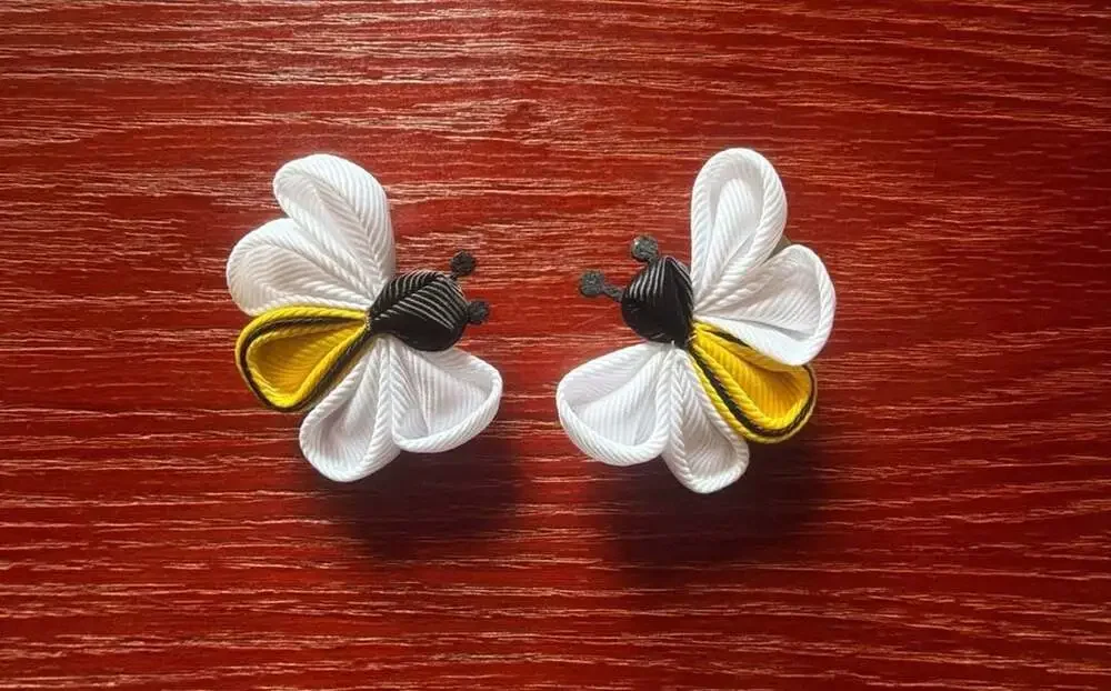 Handmade Ribbon Bumblebee Hair Clips Set